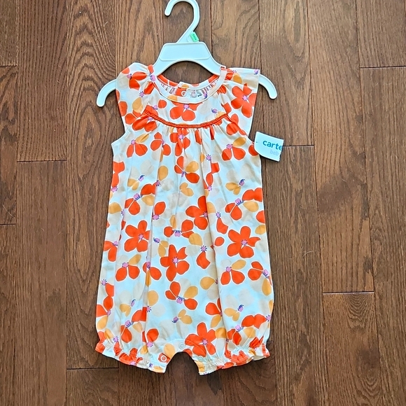 18 Month Sleeveless Orange Flower Romper for toddler - BNWT - Picture 1 of 4